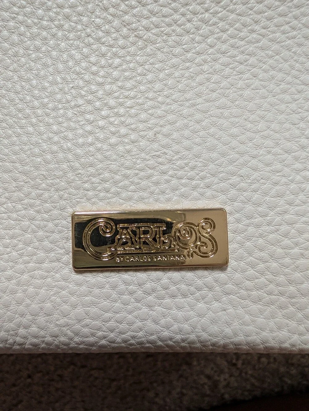 Carlos White Pebbled Structured Tote Bag with Gold Accent - Women Bags